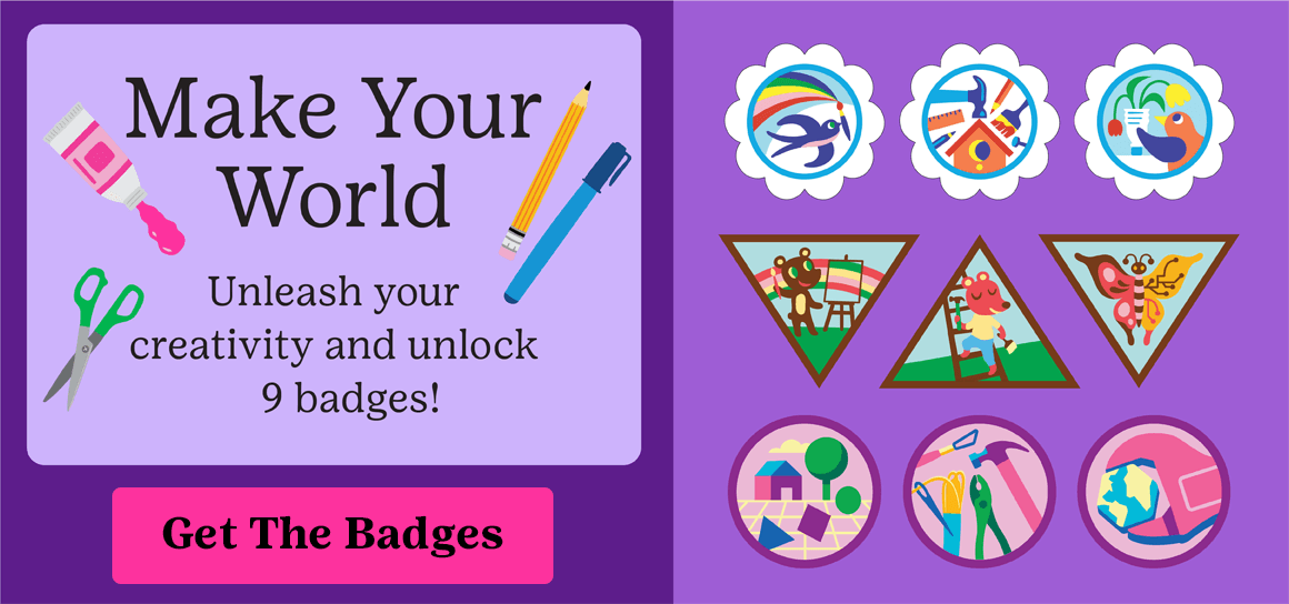 Make your world. Unleash your creativity and unlock 9 badges!