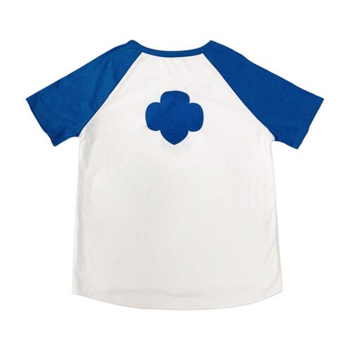 White V-Neck Blue Raglan Sleeves