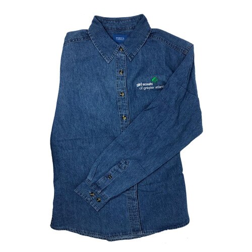 GSGATL Faded Denim Long-Sleeve Collared Button Up
