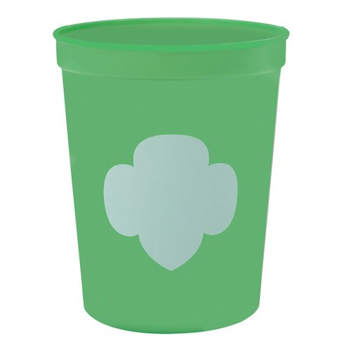 green plastic cup white trefoil