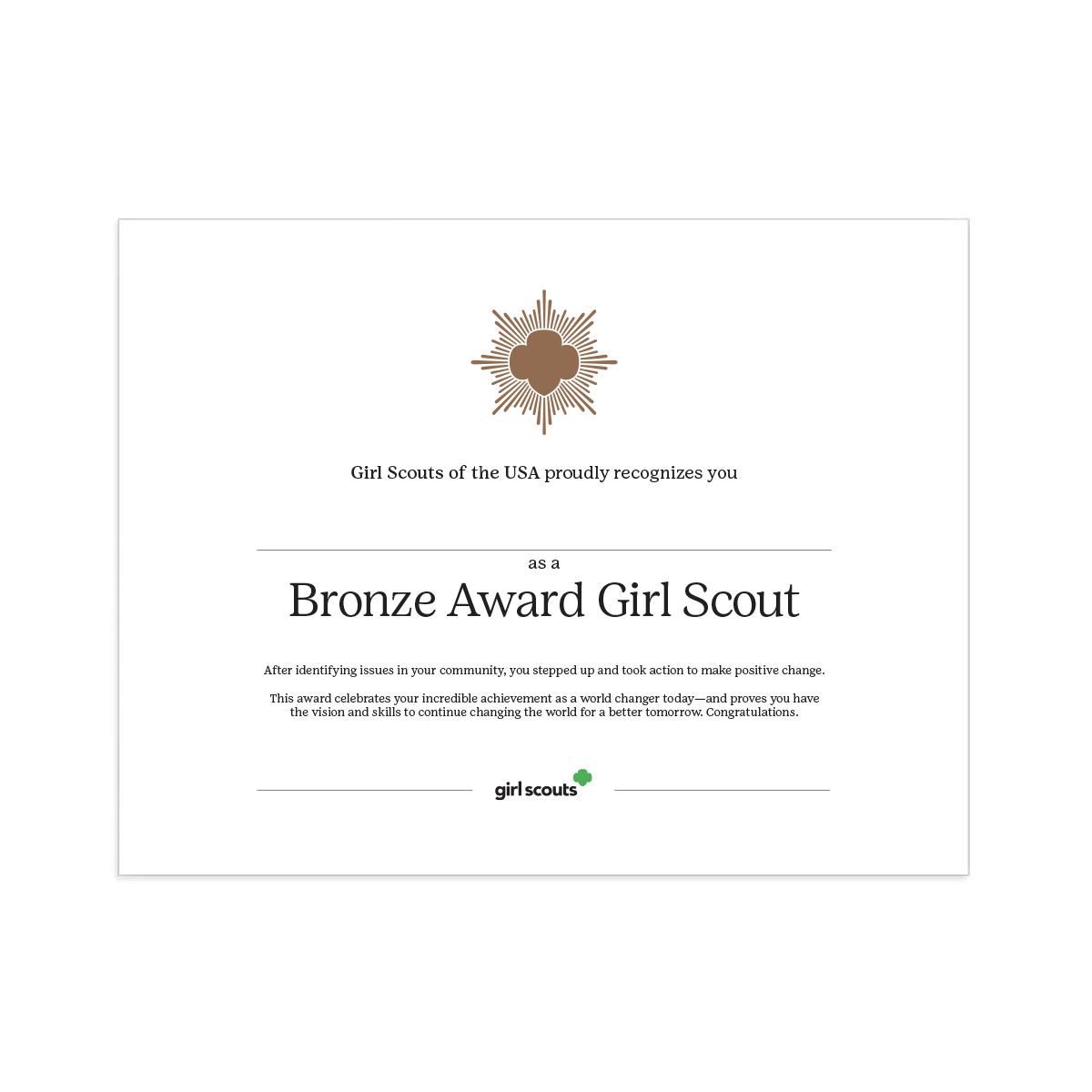 Bronze Award Certificate - Digital Download | Girl Scout Shop