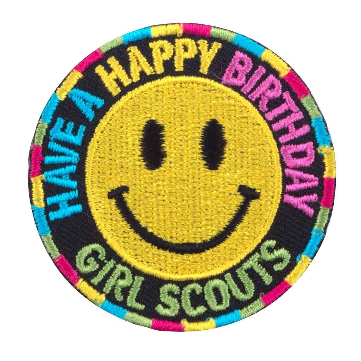 Happy Birthday Smiley Face Iron-On Patch | Girl Scout Shop
